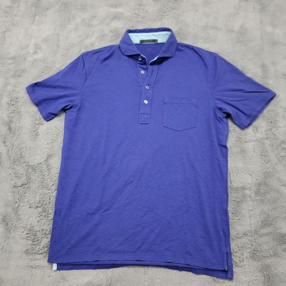 Greyson Polo Shirt Mens Medium Apache‎ Blue Cotton Lightweight Golf Pocket Logo